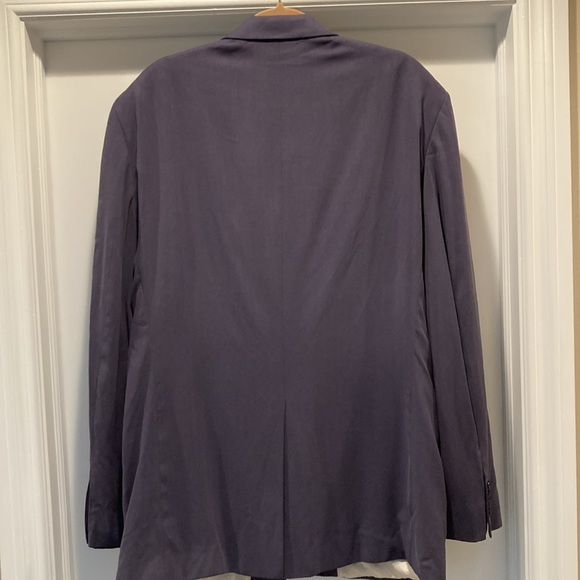 VTG Oscar De La Renta blazer 48L 100 percent silk navy Blue tan lining 2 button - Picture 6 of 6